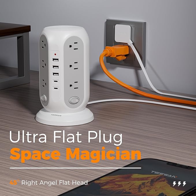 TESSAN Tower Power Strip with Individual Switches, Surge Protector with 12 - Image 9