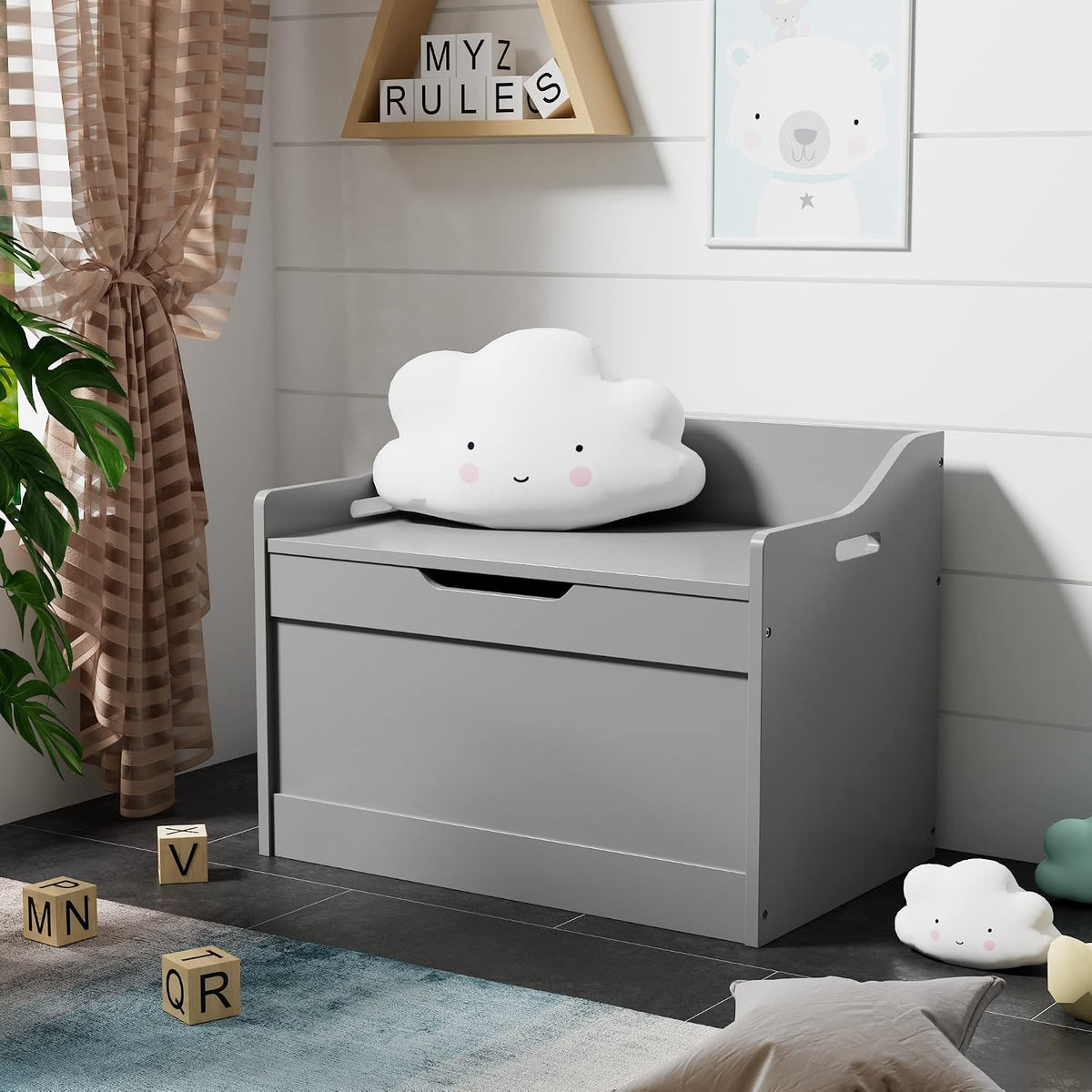 raamzo wood modern storage bench box blanket chest, main product view