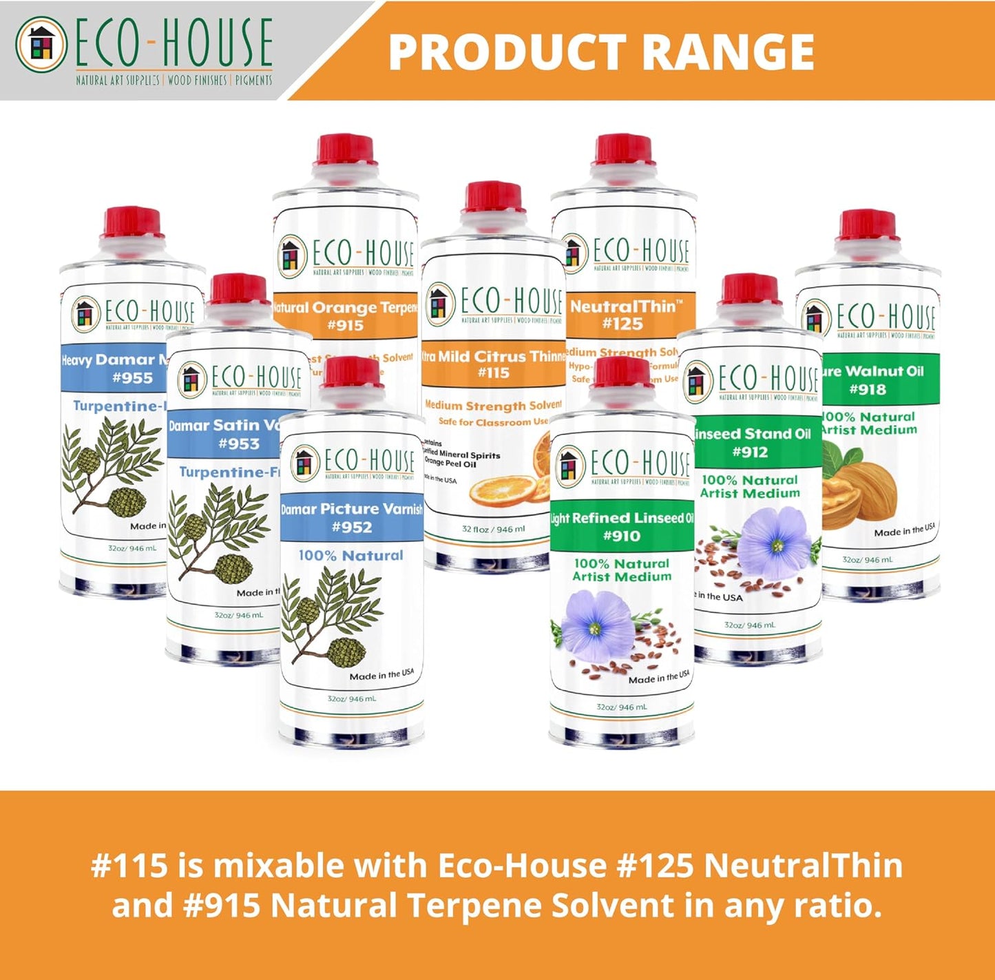 Eco House 115 Xtra Mild Paint Thinner – Citrus Scent, Low Odor, Safe Alternative to Turpentine – Eco-Friendly Solvent for Oil Paints, Natural Resins & Varnishes – 3.78L (1 Gallon)