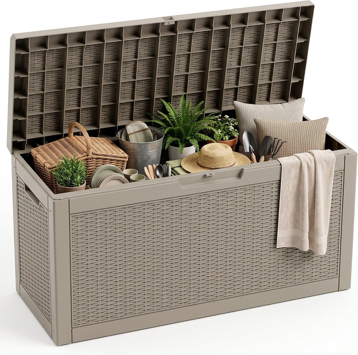 outdoor storage box,80 gallon lockable deck box,grey, main product view
