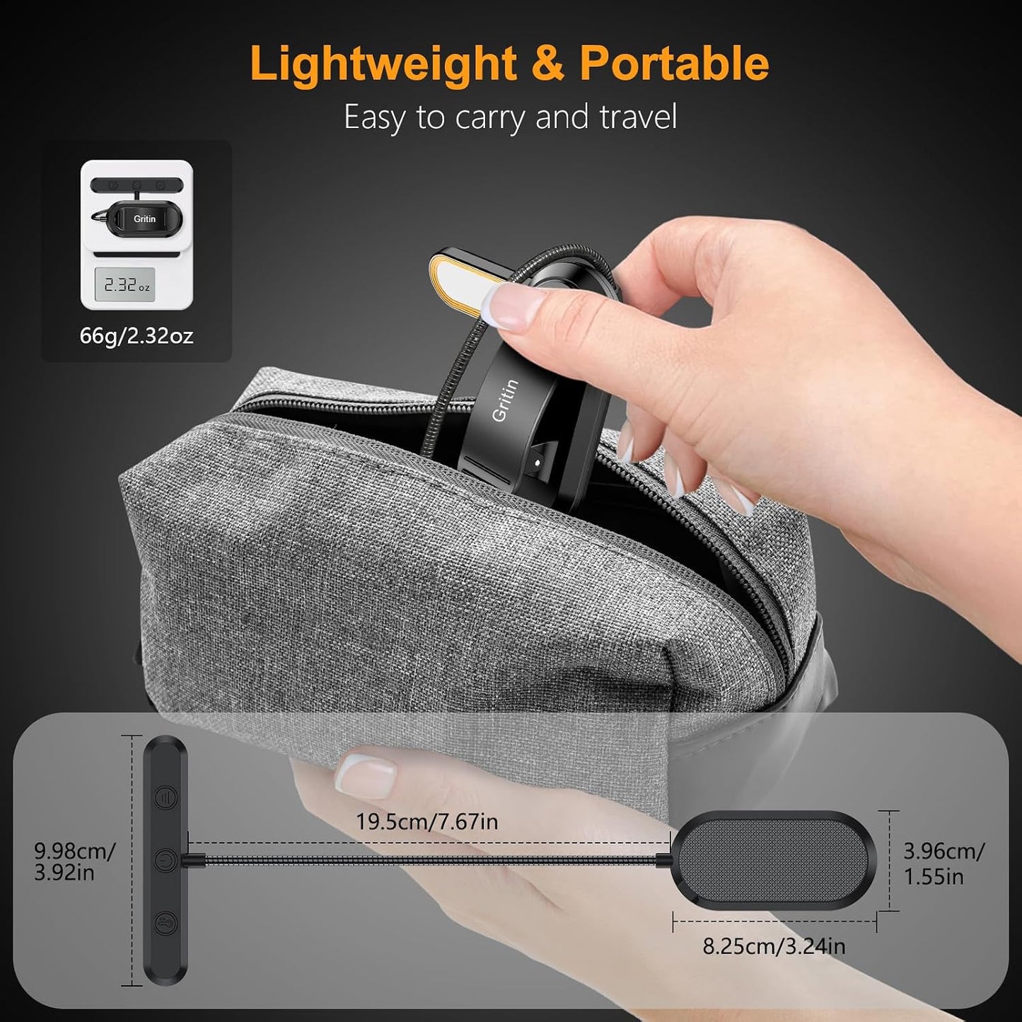 Gritin Rechargeable Book Light for Reading in Bed with 19 LED | Eye Caring 3 Color Temps,5 Brightness Levels,Memory Function,90 Hrs Runtime Flexible Goose Neck Clip on Light for Book Lovers
