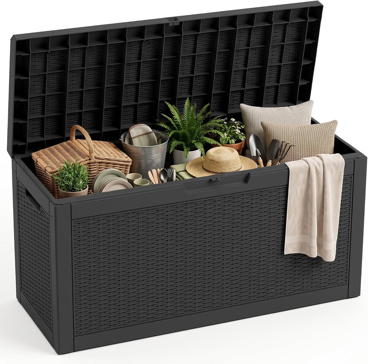 outdoor storage box,80 gallon lockable deck box,black, main product view