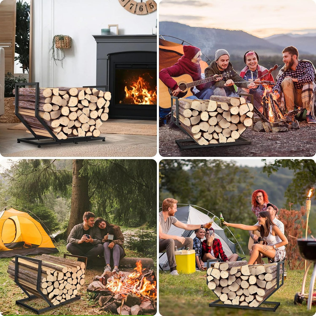 firewood rack outdoor indoor,31 inch metal firewood holder on a desk or shelf