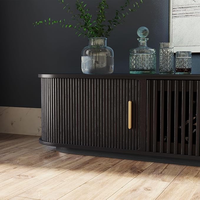 POVISON Fully-Assembled Mid-Century Modern Tambour Door TV Stand, Wood TV - Image 7