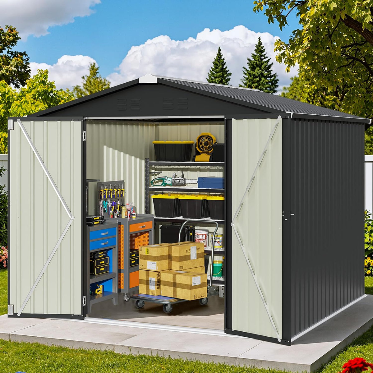 patiowell 8x8 ft storage shed, outdoor metal sheds, main product view
