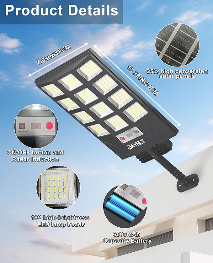 JAYNLT Solar Lights for Outside, 5 Lighting Modes Solar Flood Security Light - Image 7