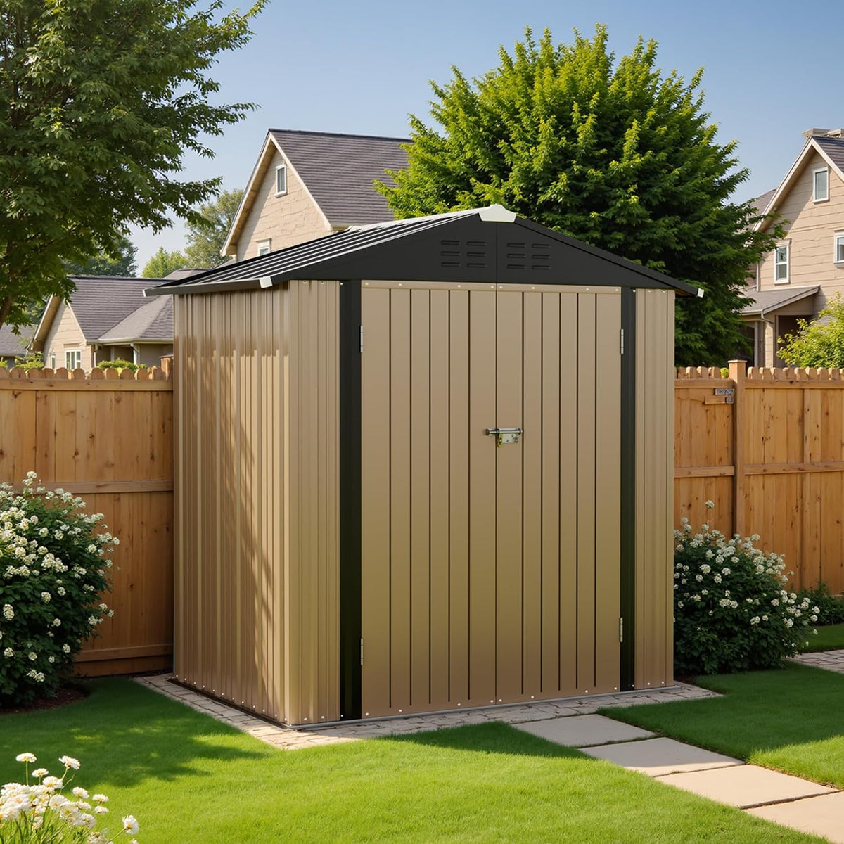 greesum 6x4ft outdoor storage shed, brown, main product view