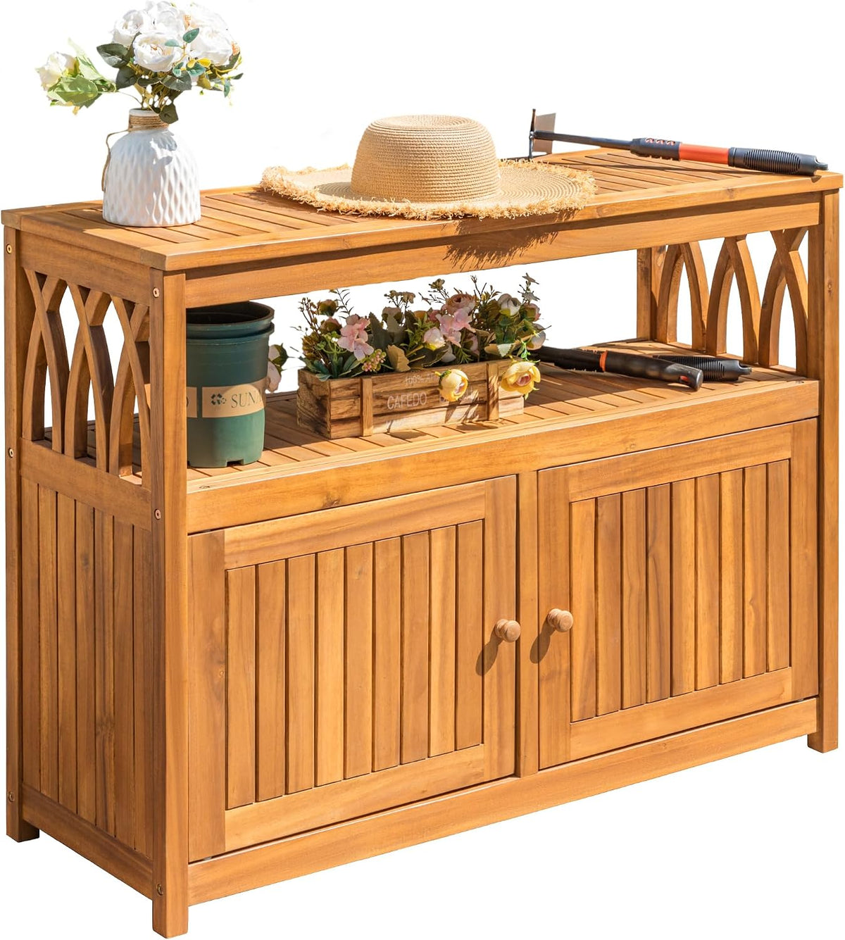 devoko acacia wood outdoor storage cabinet,waterproof potting table, main product view
