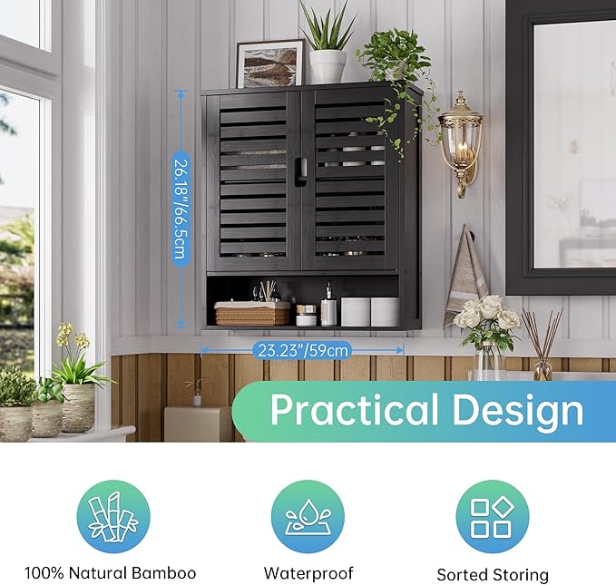 SMIBUY Bathroom Cabinet Wall Mounted, Bamboo Over-The-Toilet Storage Organizer - Image 9