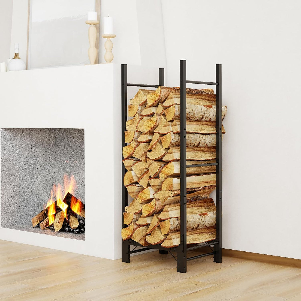 c-hopetree 4ft outdoor indoor firewood rack, adjustable metal, view 9