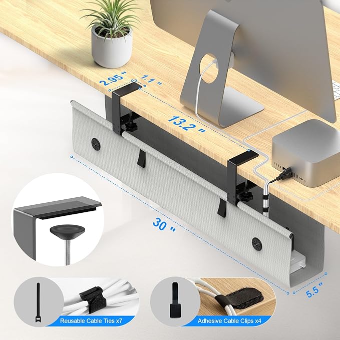 KIGJU Under Desk Cable Management Tray, 30-inch No-Drill Cord Organizer - Image 7