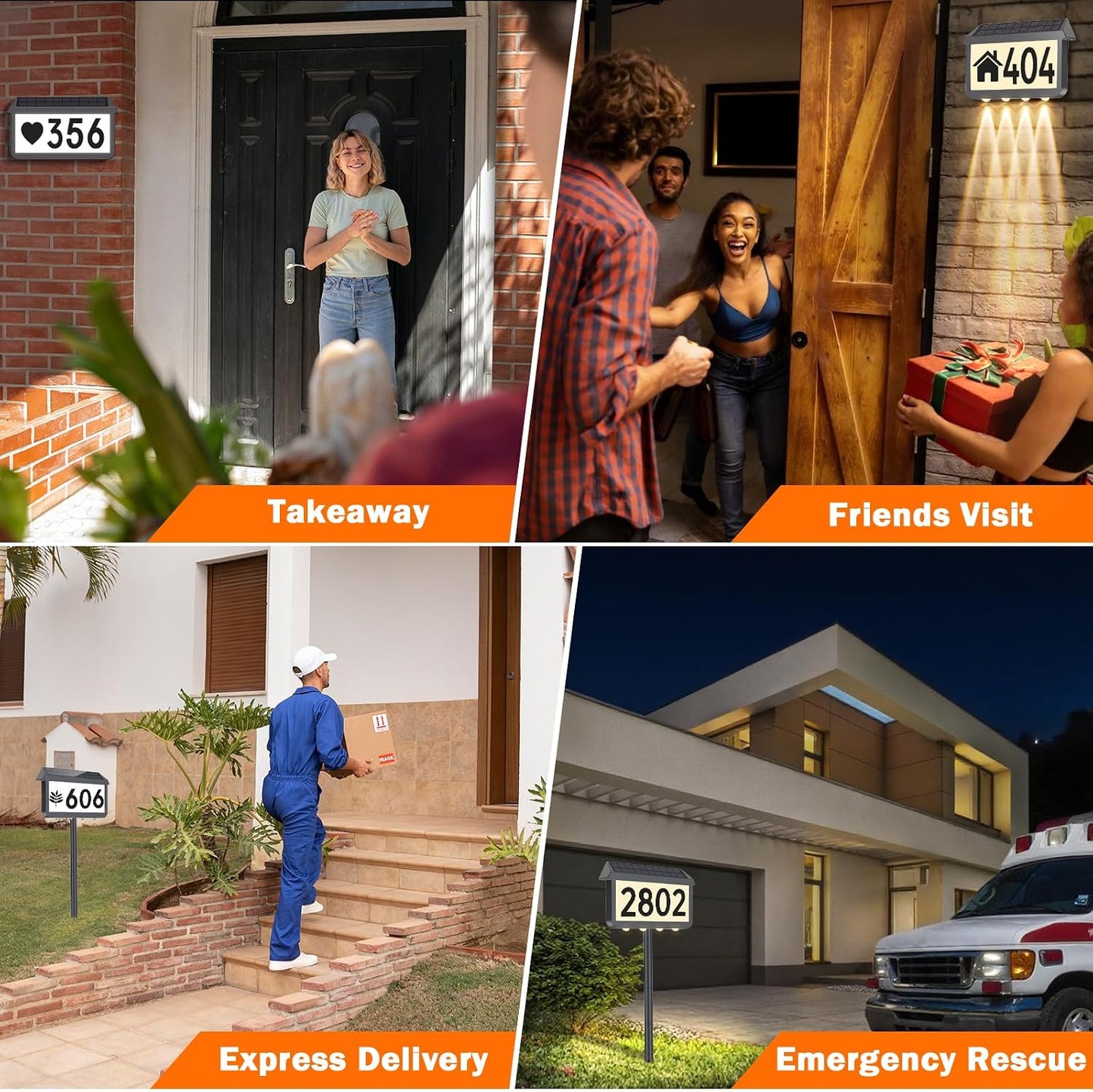 Solar Address Signs, House Number for Outside Waterproof, 3-Color LED Illuminated Address Plaques with Stake, Wall Mounted Solar Powered Light Up Address Numbers for Houses, 1-Pack, Grey