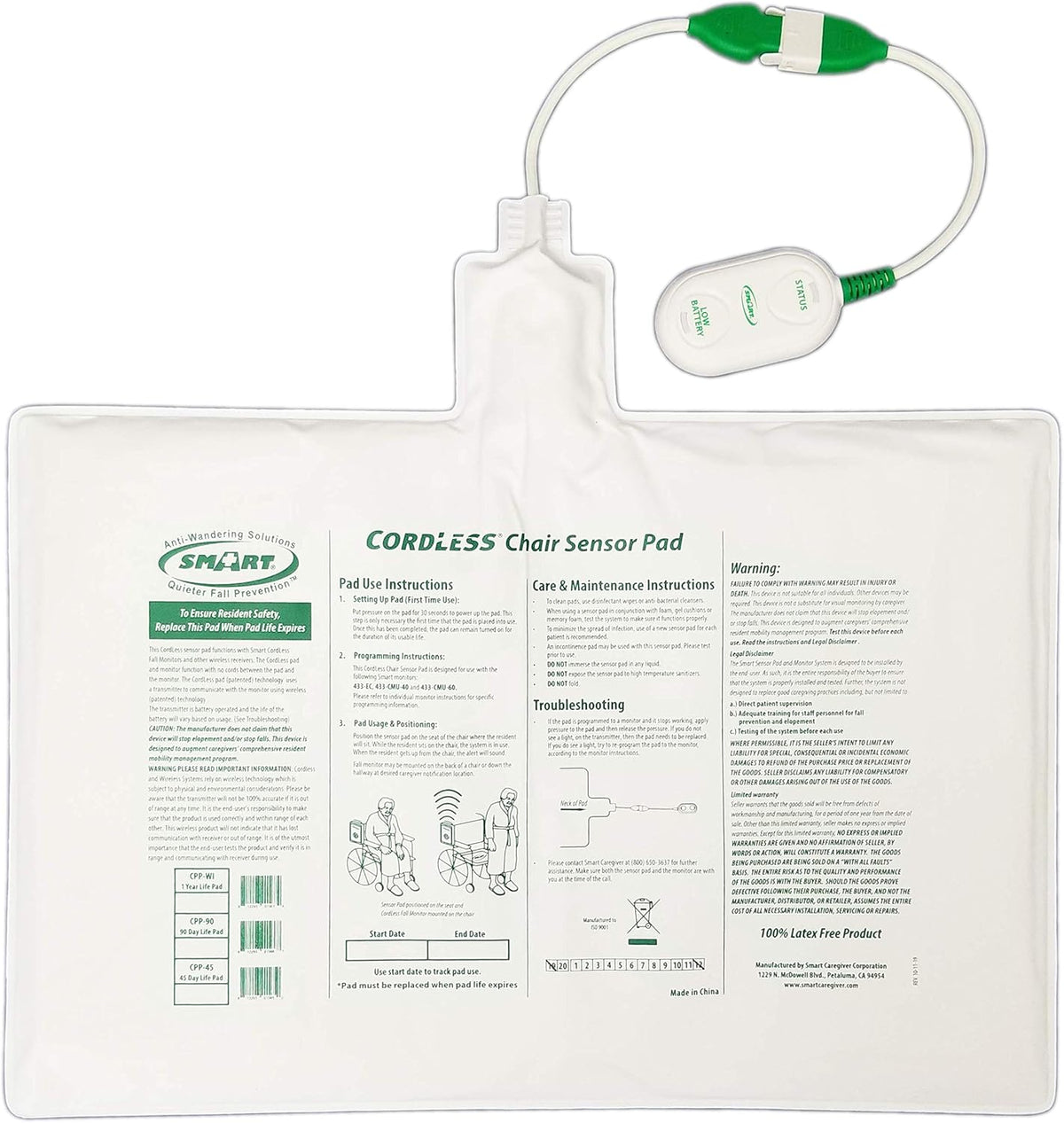 Smart Caregiver Replacement/Add-on Cordless Chair Sensor Pad - 10in x 15in -