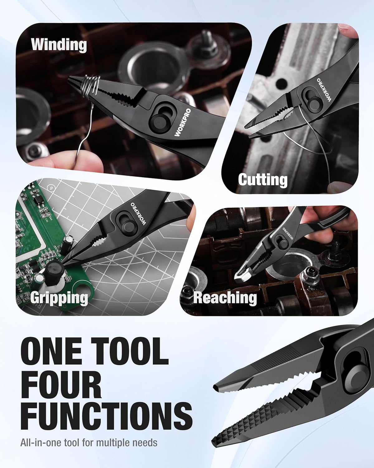 WORKPRO 4.5 Inch Long Nose Slip Joint Pliers, Small Pliers for Tight Spaces | Long Nose for Greater Reach, Alloy Steel, Two-Position, Anti-Rust Coating, Precision Grip, Pocket Size, Everyday Carry