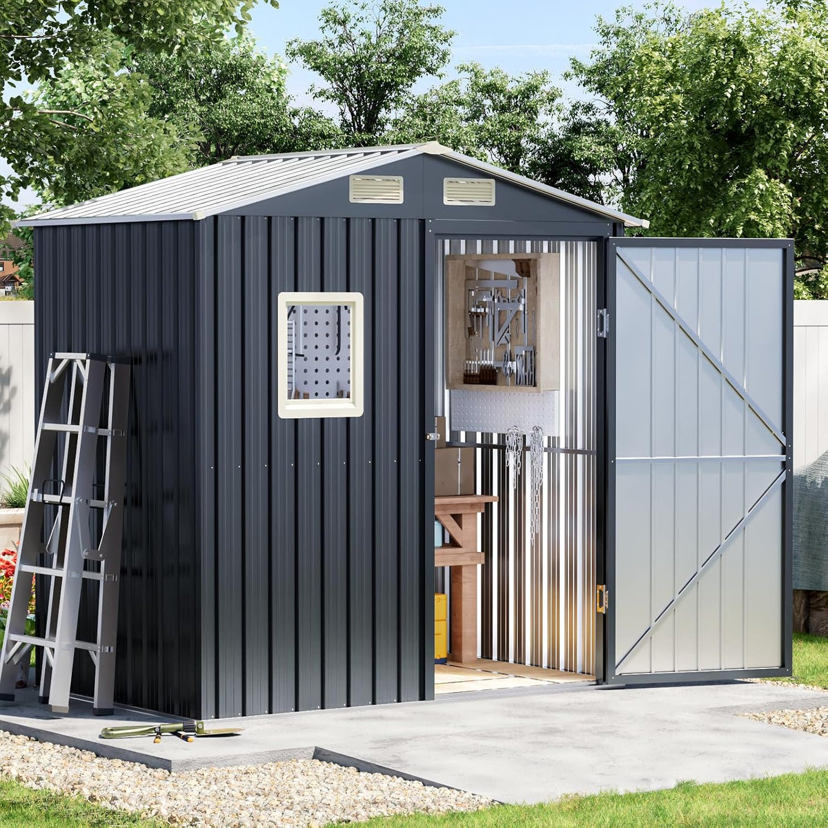 4 ft metal storage shed for backyard, night, main product view