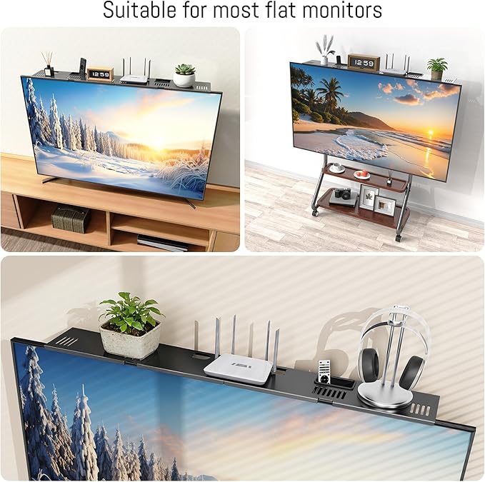 CABTE Adjustable Steel TV Top Shelf, Floating TV Stand, Universal Monitor Shelf - Image 7