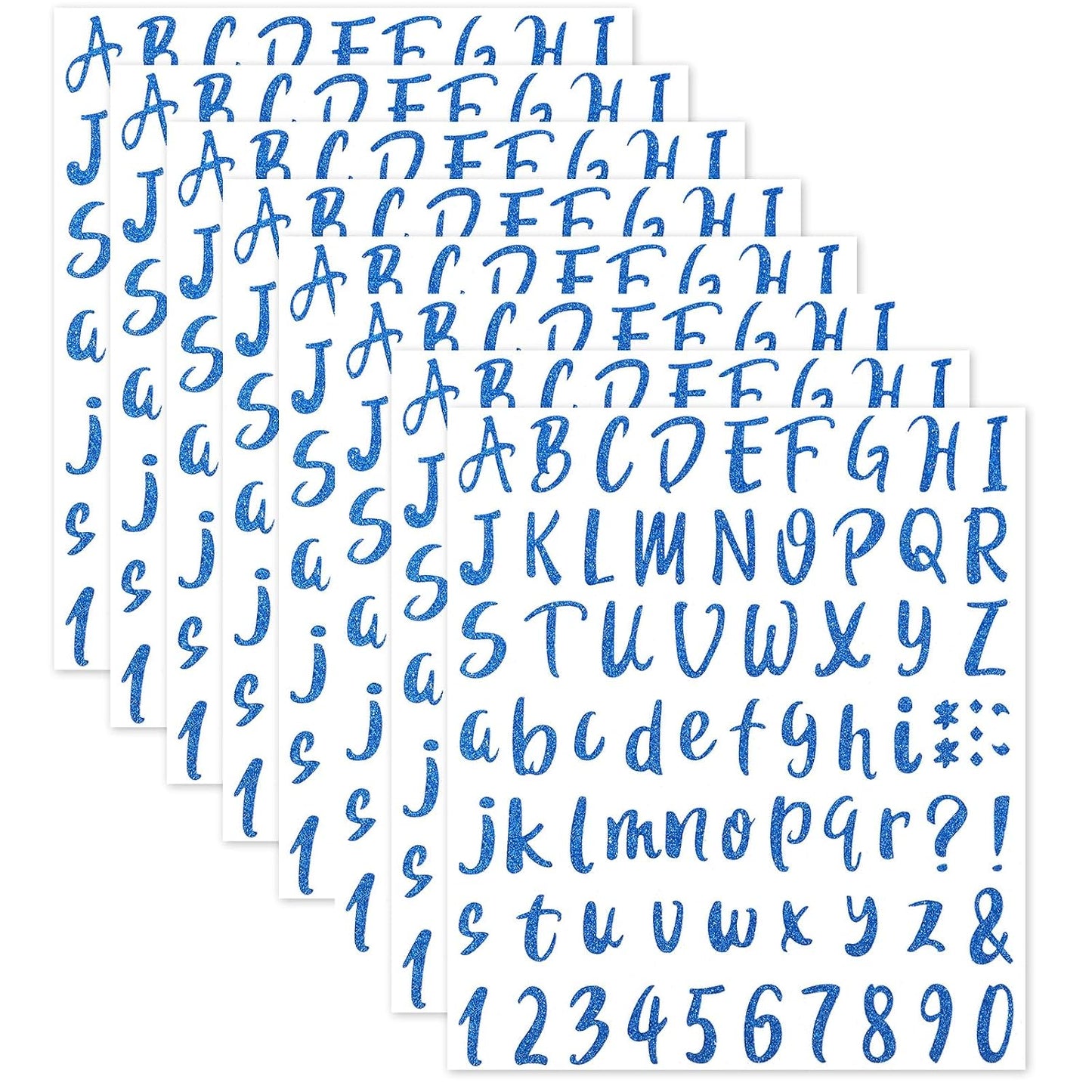 Outus 576 Pcs 8 Sheets Glitter Letters Stickers Vinyl Alphabet Number Decals Back to School Supplies for Water Bottles Cups Mailbox Scrapbooking Bulletin Board Classroom Decor(1 Inch,Sapphire Blue)
