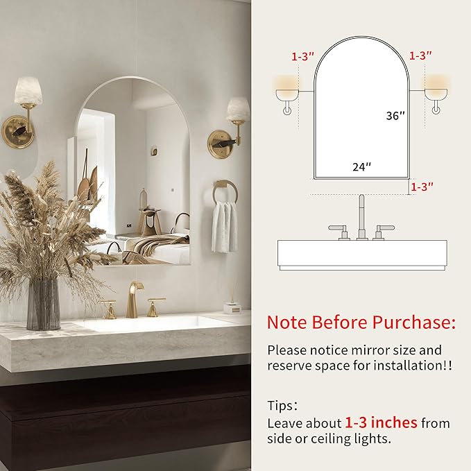 24x36 Inch Arch Bathroom Mirror Medicine, Brushed Silver Wall Mounted Bathroom - Image 8