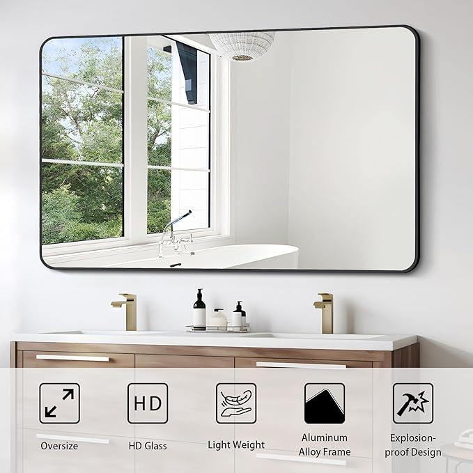 FORBATH Large Bathroom Mirror 36 x 55 Inches,Black Large Wall Mirror Aluminum - Image 7