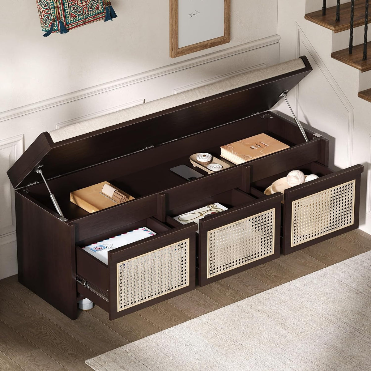 lumisol 48" entryway shoe bench, retro storage bench, main product view
