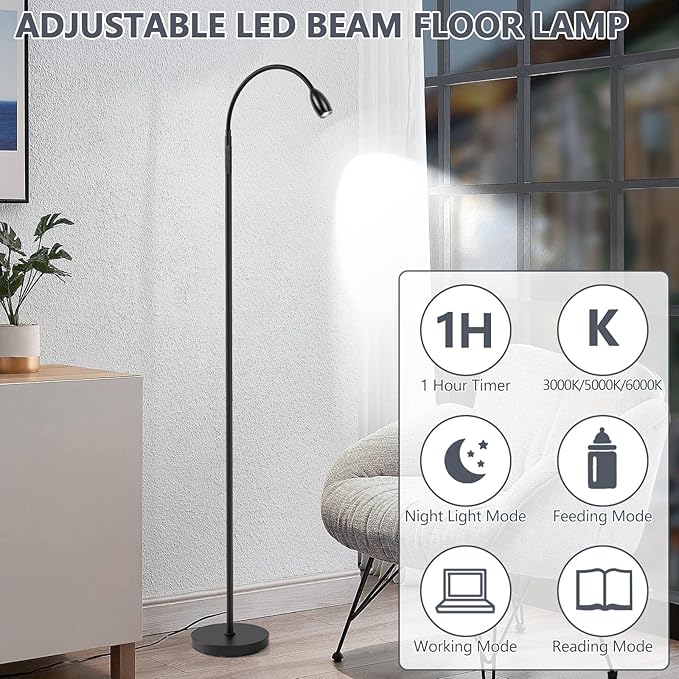 Reading Floor Lamp, Dimmable Zoomable Spotlight, Adjustable Color Beam Standing - Image 8
