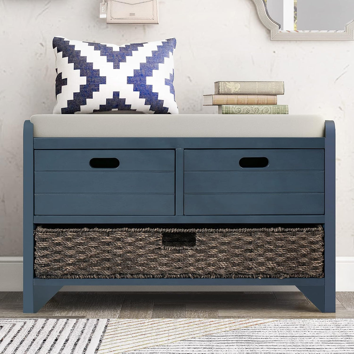 p purlove wood storage bench with removable basket, main product view