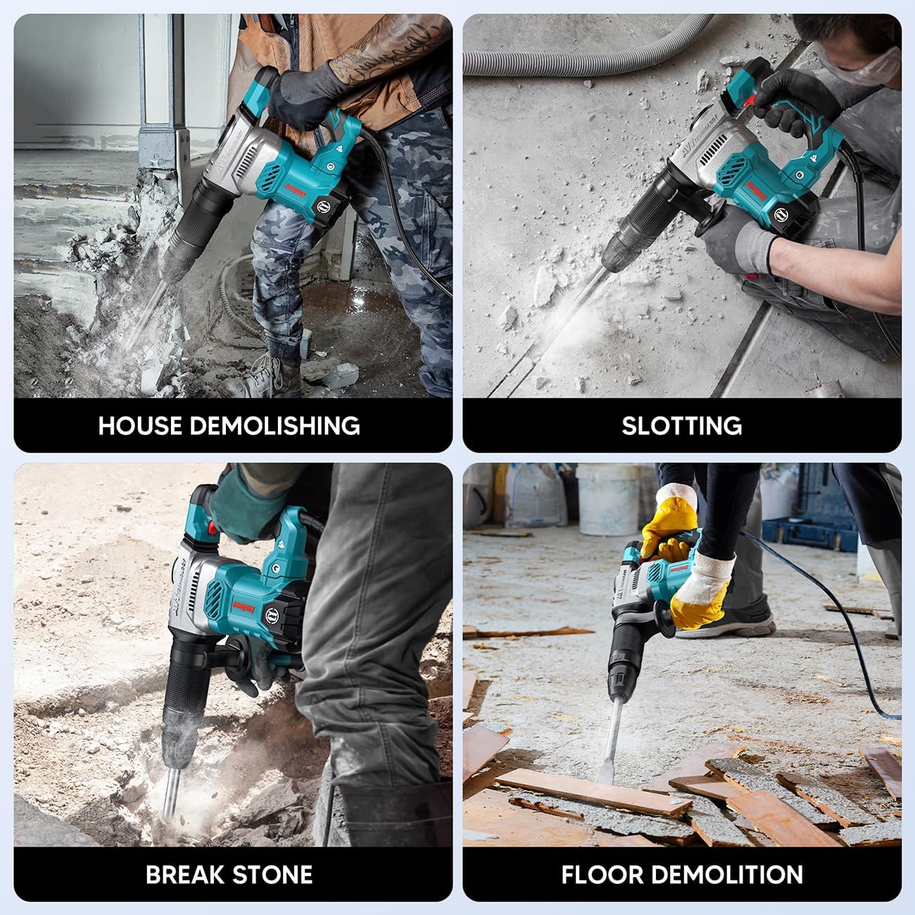 ENEACRO SDS-Max Demolition Jack Hammer, 11 Amp Electric | Lightweight, Aluminum Alloy Shell, Vibration Control, Includes Tool Bag & 3 Chisels, For Concrete