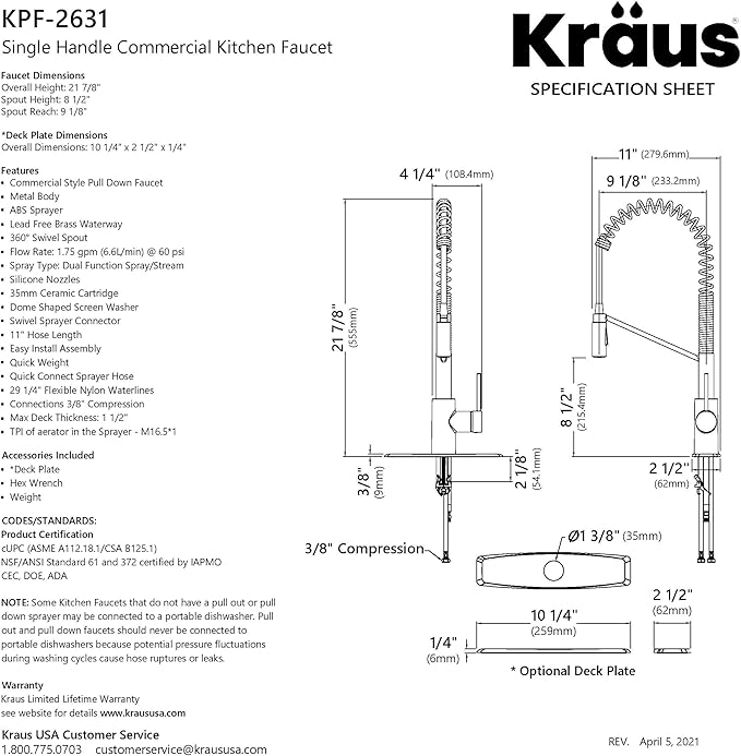 KRAUS Oletto Commercial Style Single Handle Pull Down Kitchen Faucet - Image 14