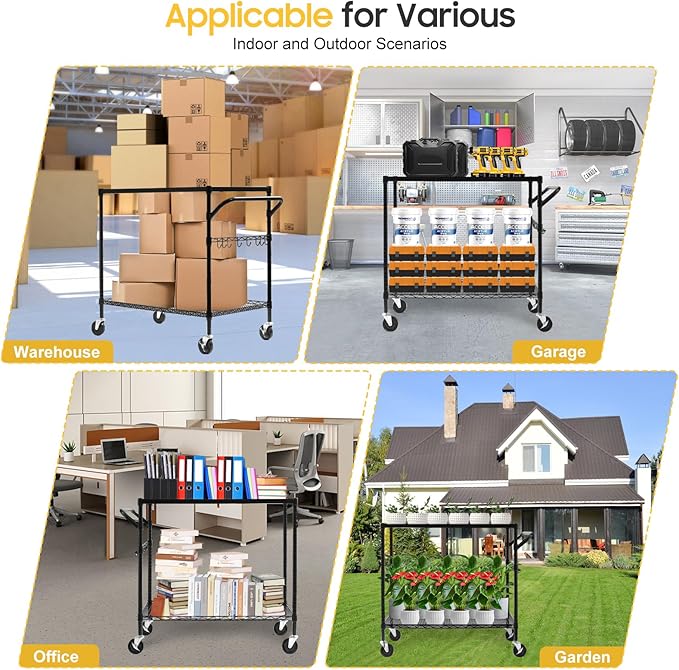 WDT 2-Tier Utility Cart with Wheels, Metal Cart with 1000LBS Capacity, NSF - Image 9