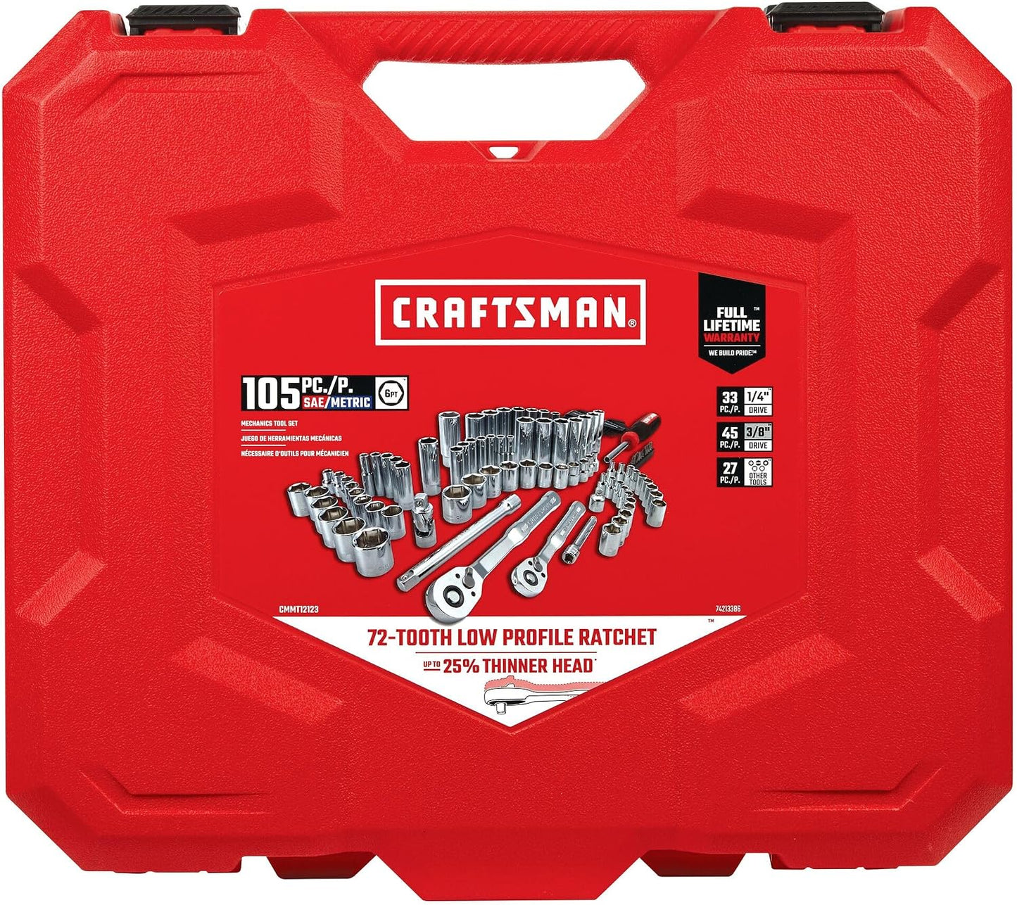 CRAFTSMAN Mechanics Tool Set 105 Pcs, Standard (SAE) and Metric with Case , 1/4 and 3/8 Inch Drive Car Tool Kit( CMMT12123)