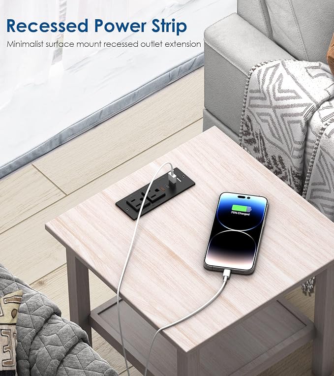 30W USB C Recessed Power Strip, Flat Plug Power Strip, 2 Outlets 4 USB Ports - Image 7