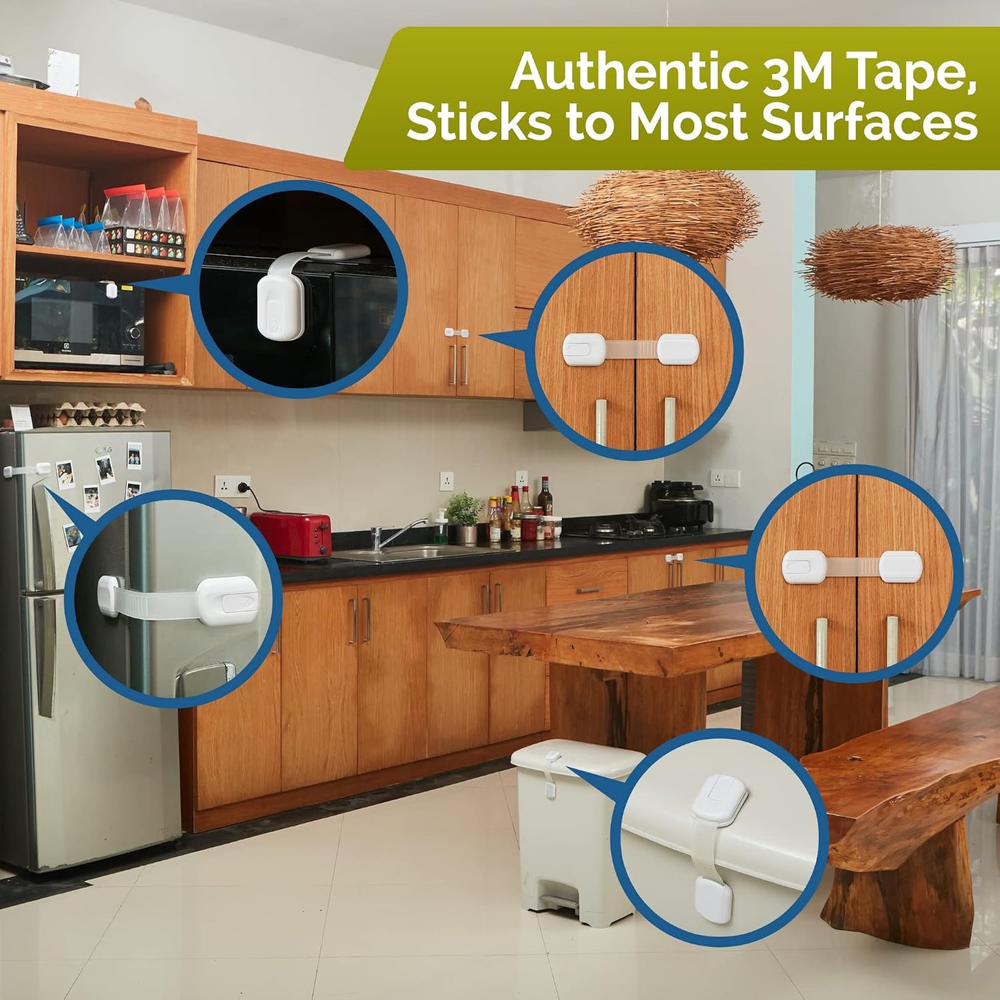 Child Safety Strap Locks (4 Pack) Baby Locks for Cabinets and Drawers, Toilet, Fridge & More. 3M Adhesive Pads. Easy Installation, No Drilling Required, White