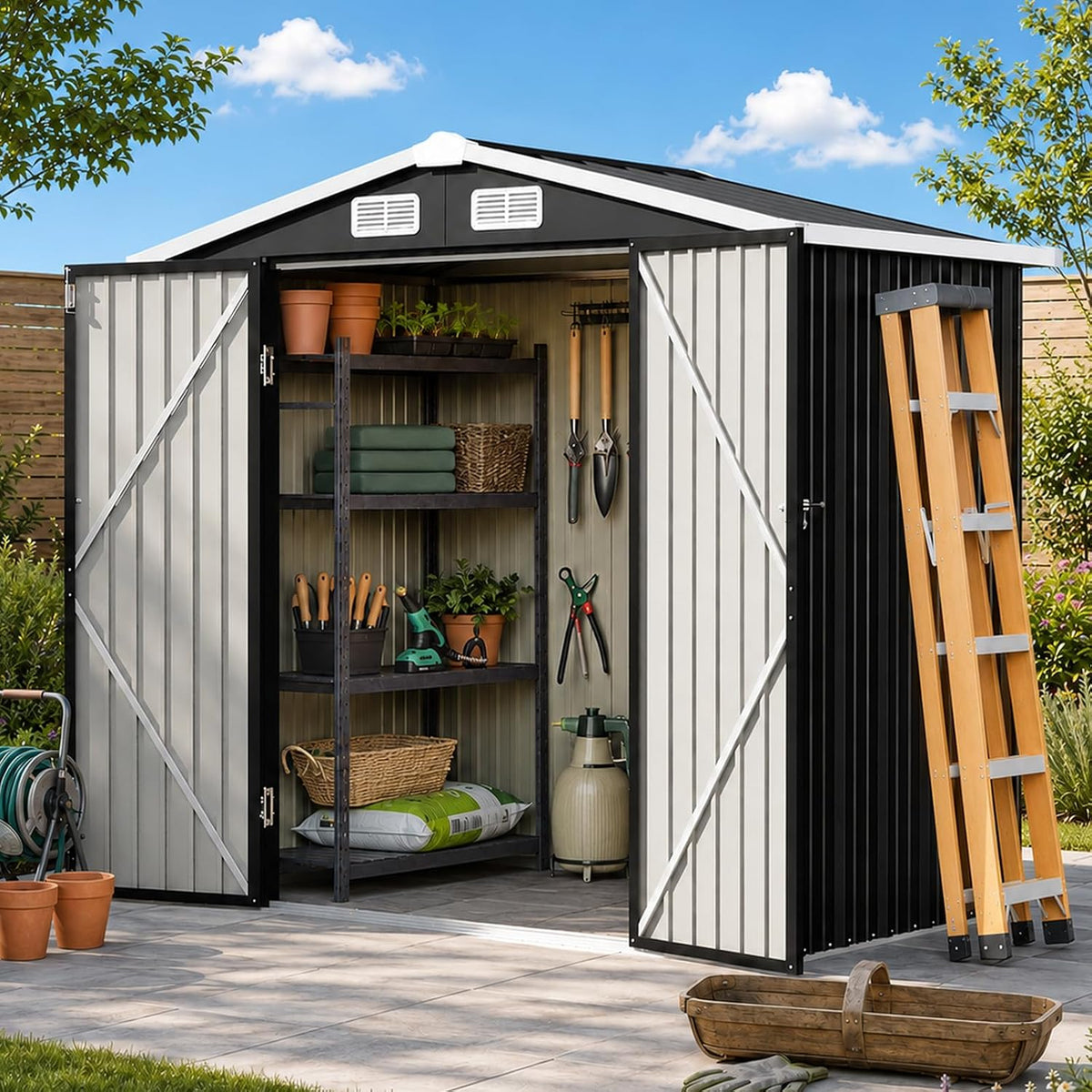 6x4ft outdoor storage shed black, main product view