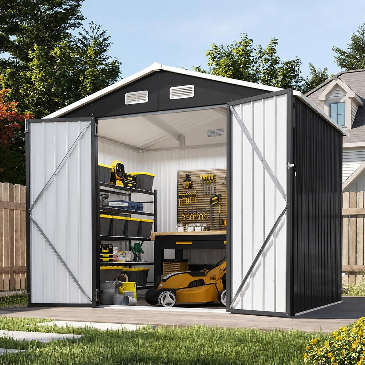 aoxun 8x6 ft shed outdoor storage shed, black, main product view