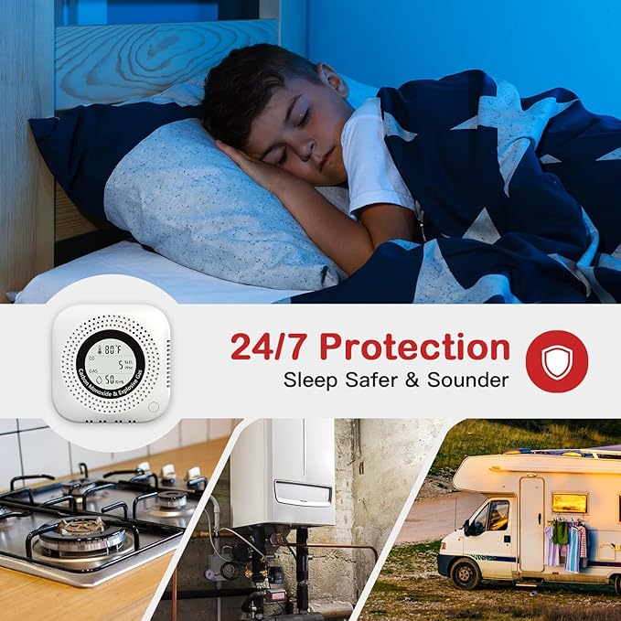4-in-1 Carbon Monoxide & Natural Gas Leak Detector, Foldable Plug-in CO/Gas - Image 6