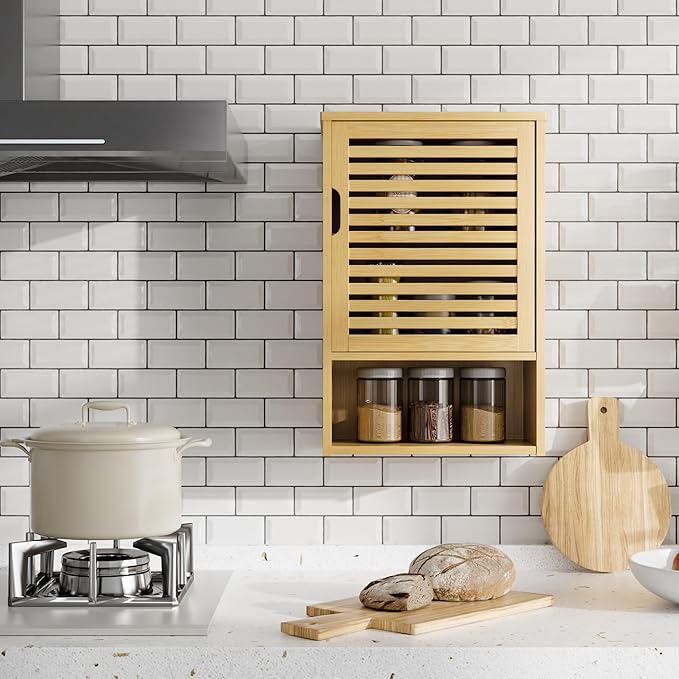 HITNET Bathroom Wall Cabinet, Medicine Cabinet Over The Toilet, Bamboo Hanging - Image 7