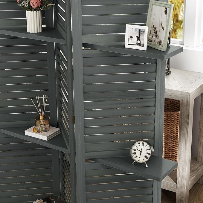 HOMCOM Room Divider, 5 Panel 67" Tall Wood Privacy Screen - Image 9