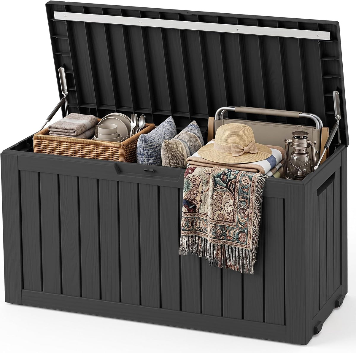 120gal outdoor storage box,weatherproof deck box with wheels,black, main product view