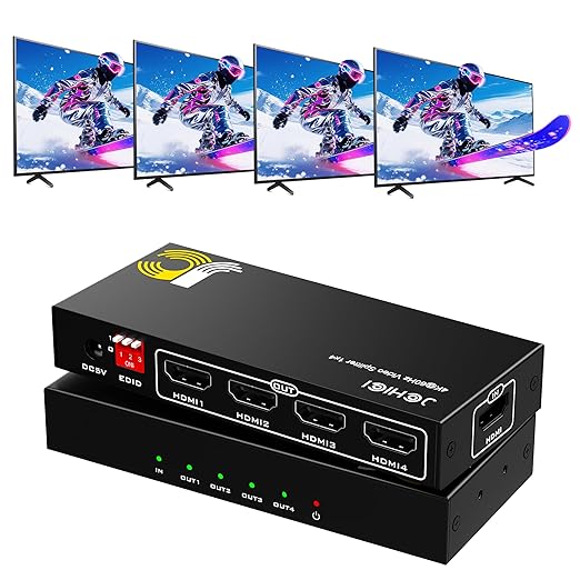 HDMI Splitter 1 in 4 Out, JCHICI HDM1 Switcher Splitter 4K@60Hz 4:4:4, HDMI - Image 9