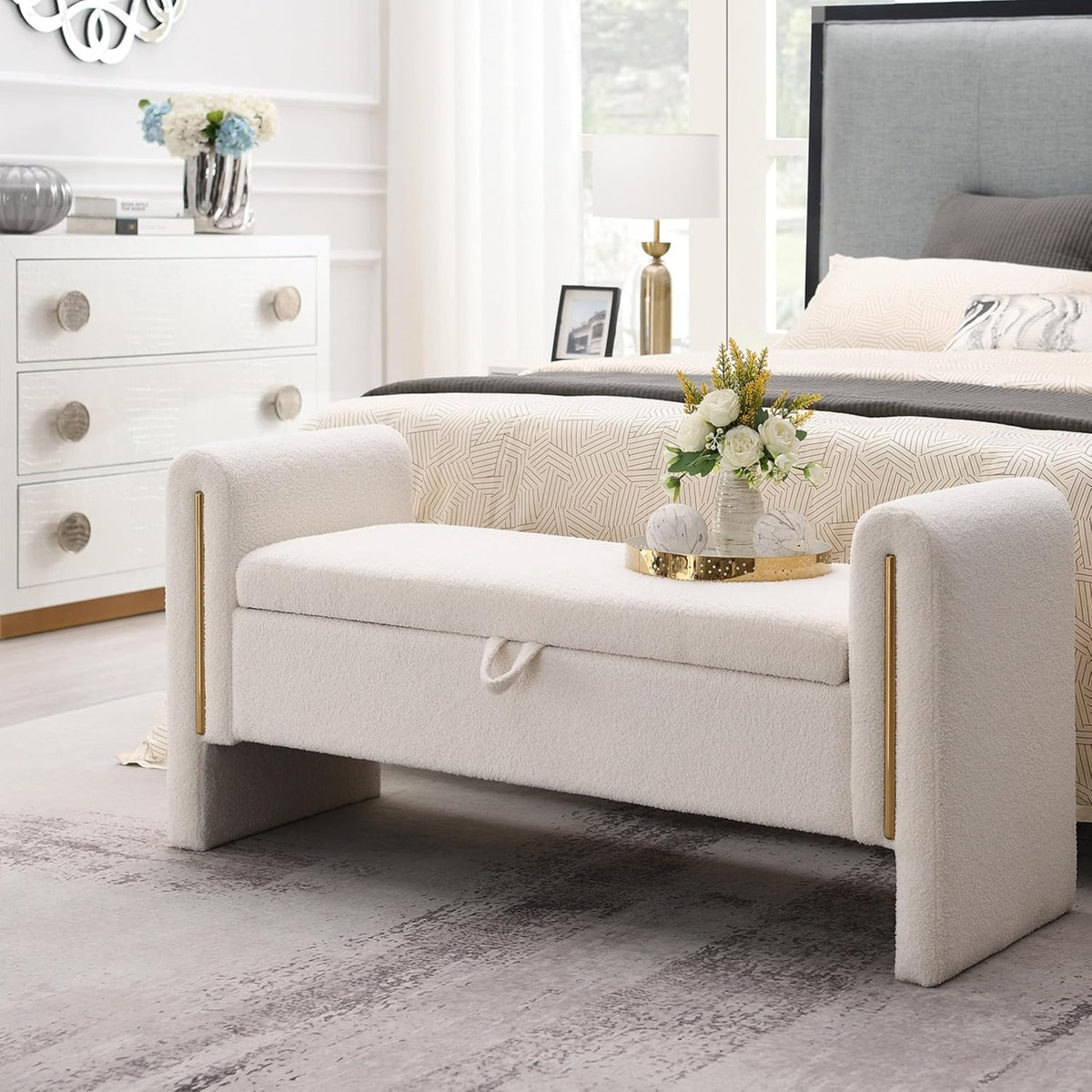 christopher knight home upholstered storage ottoman, teddy fabric, main product view