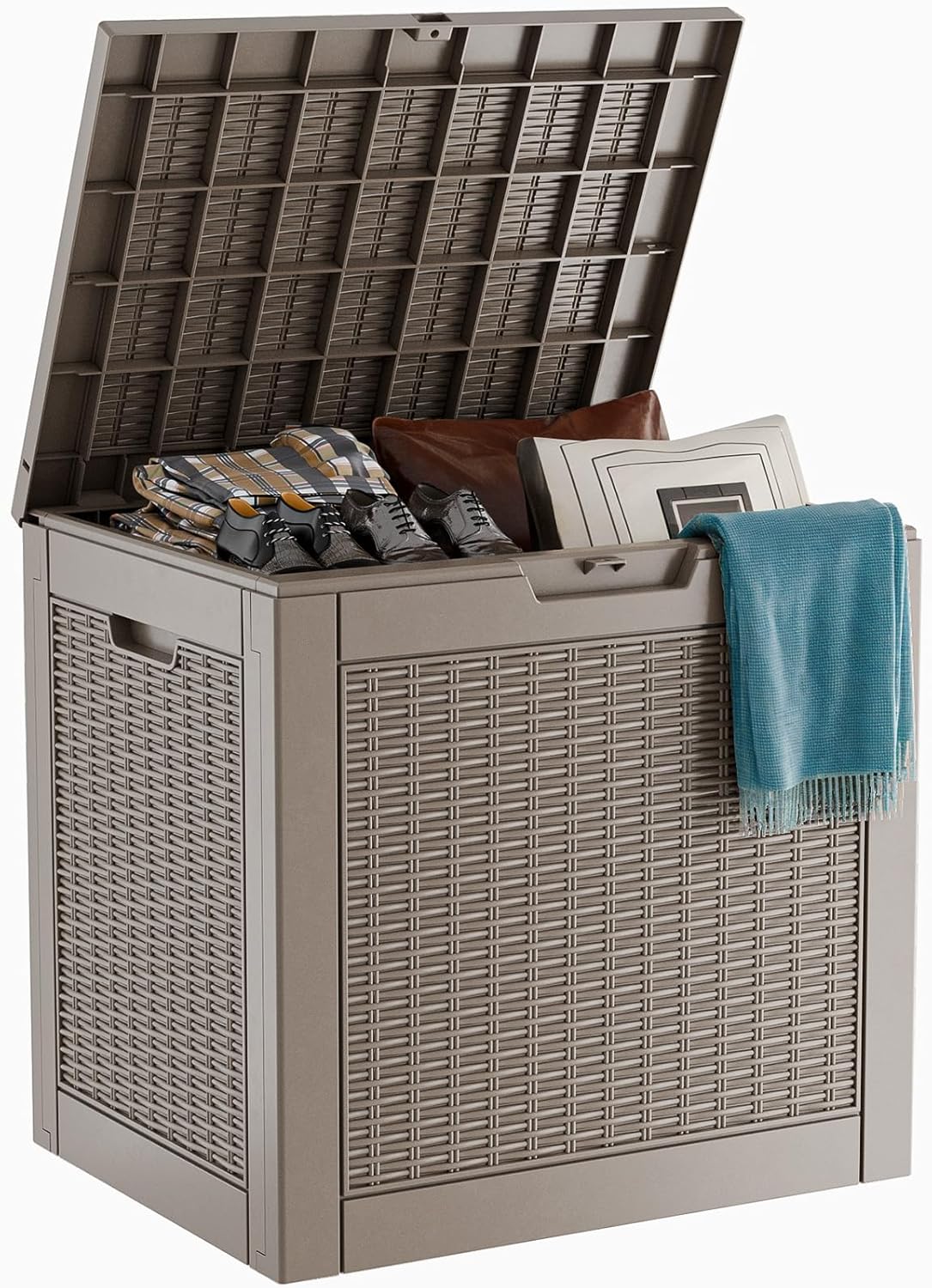 patiozen 31 gallon wicker pattern resin deck box, main product view