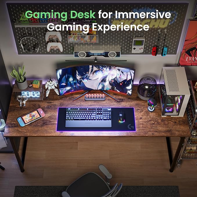 Huuger Computer Desk, 55 Inch Home Office Desk, Gaming Writing Work from Home - Image 8