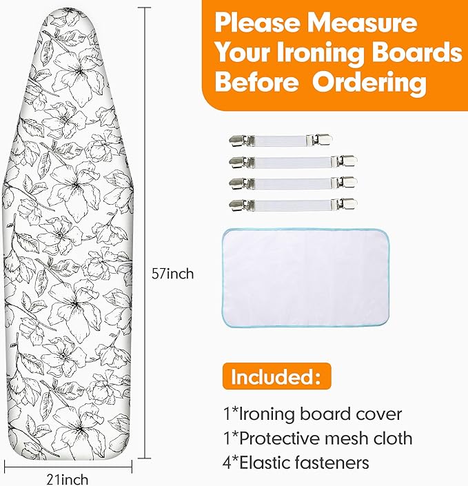 Ironing Board Cover and Pad, 21x54 Extra Large Thick Iron Padding, Scorch & - Image 6