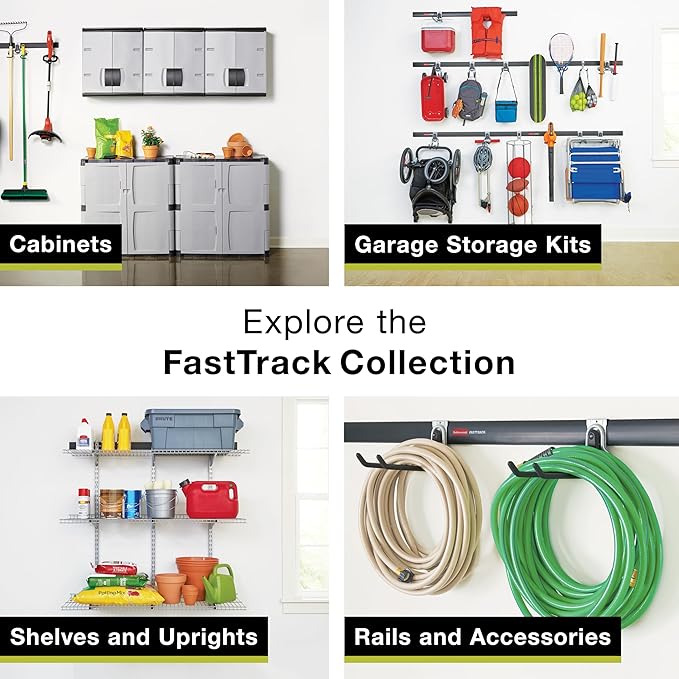 Rubbermaid Garage FastTrack 8-Piece Small Kit Black/Grey All-in-One Rail & Hook - Image 7