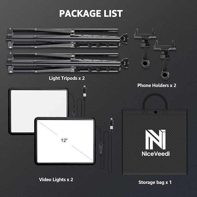 2-Pack LED Video Light Kit, NiceVeedi Studio Light, 2800-6500K Dimmable - Image 8