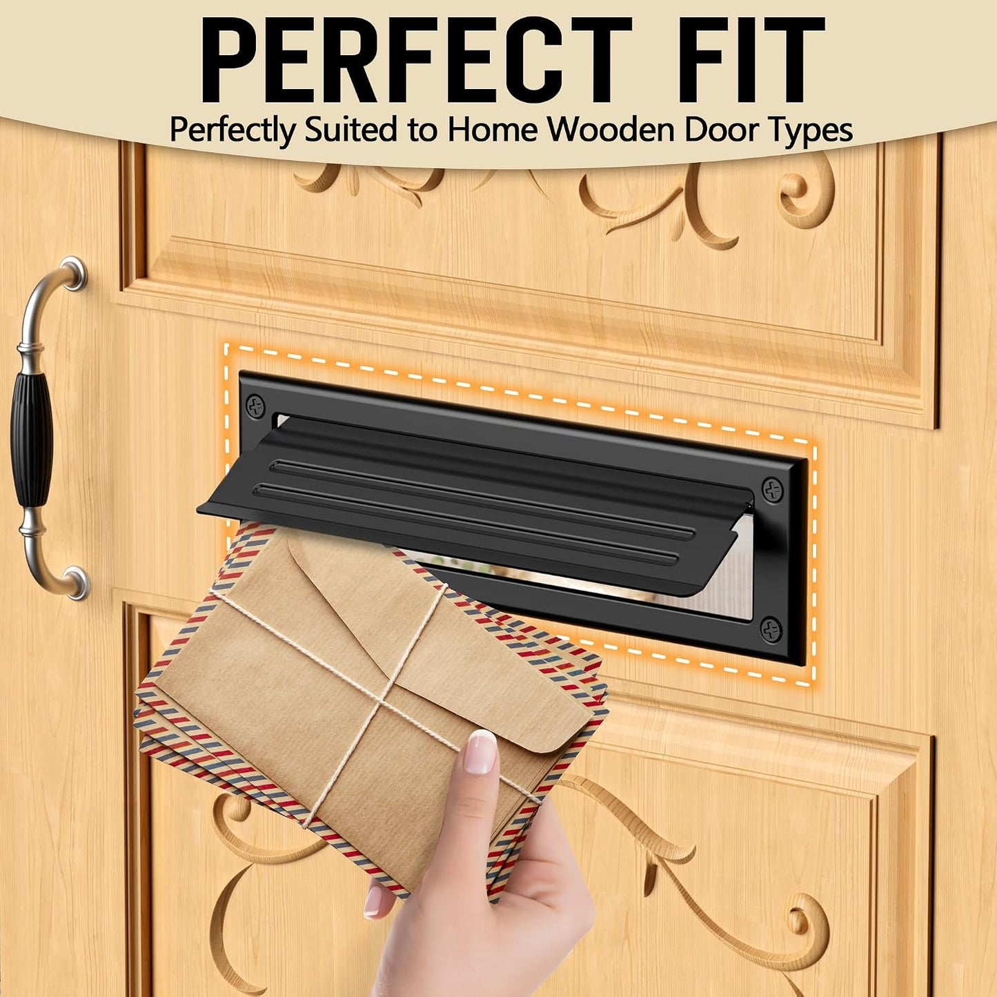 10 inch Mail Slot for Front Door, Stainless Steel Mail Slot Cover | With Pre-Drilled Holes Screws Included, Easy to Install, Heavy Duty Inner Frame, Water Resistance, 10"×3", Black