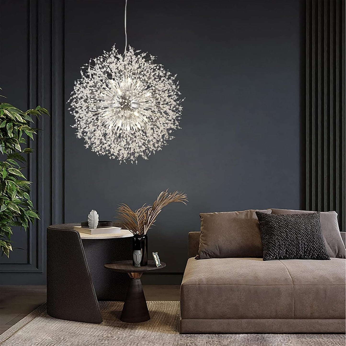Modern Sputnik Chandelier, 24 Lights Large Firework Crystal Chandelier, Chrome Dandelion High Ceiling Light Fixture for Foyer Hallway Entryway Living Room