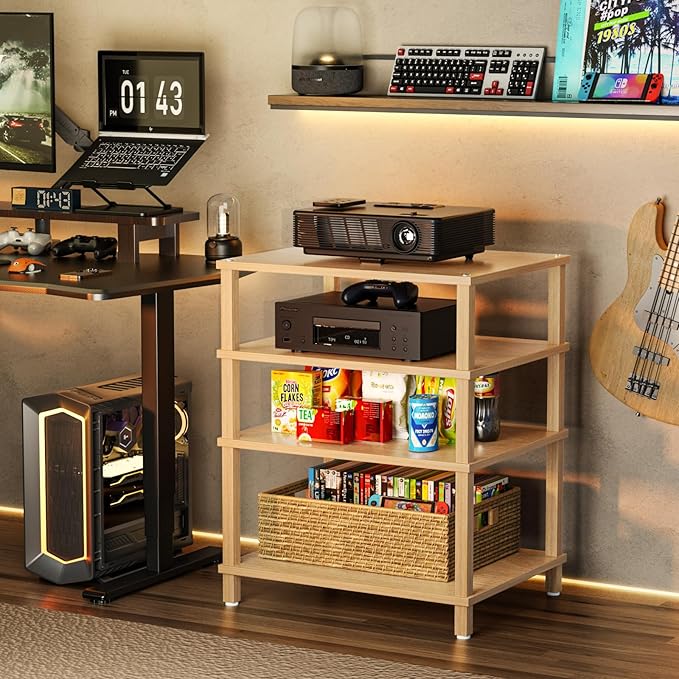 4-Tier AV Media Player Stand, Natural Stereo Cabinet, Modern Audio Shelf - Image 9