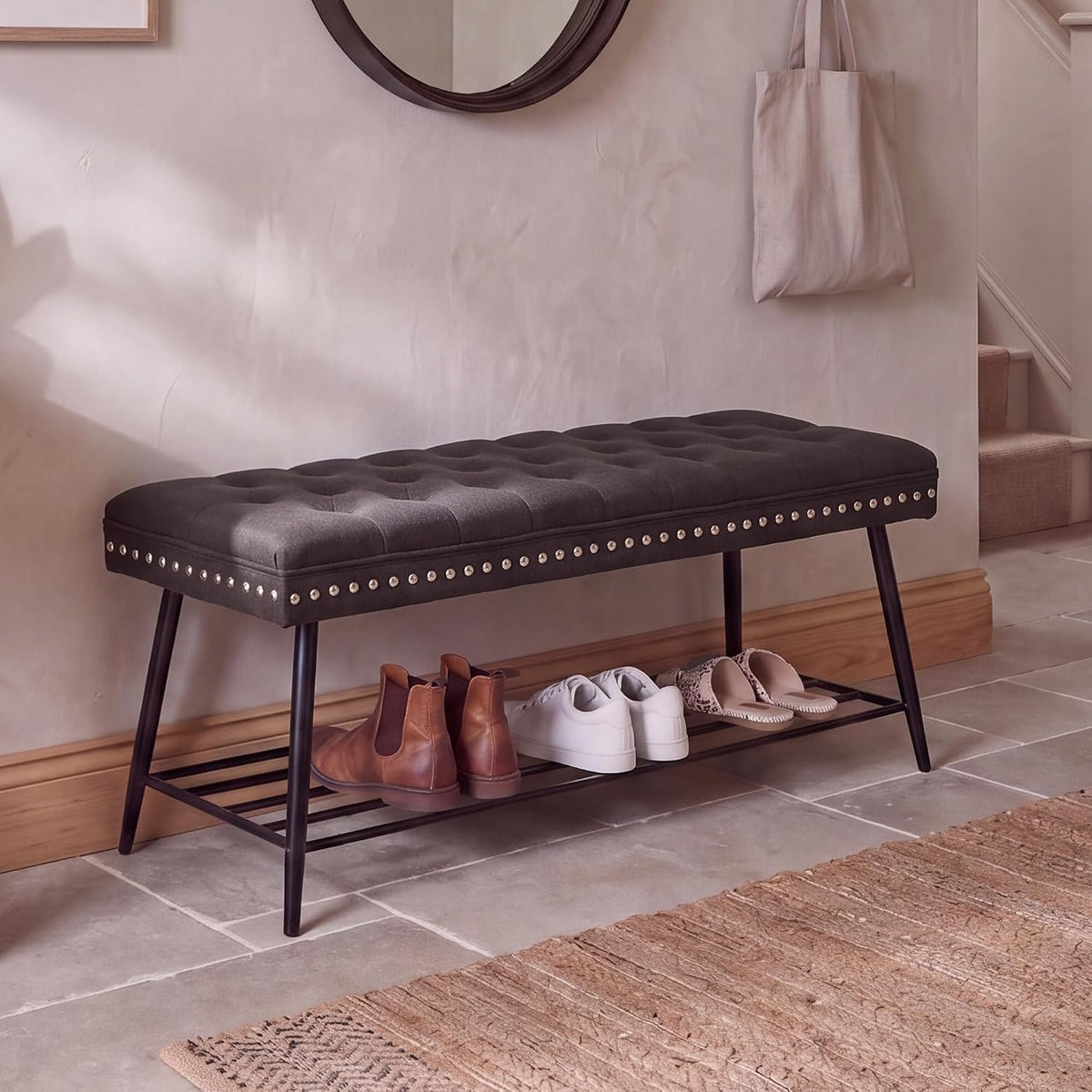 mistpople thick cushioned shoe bench, entryway bench with, main product view