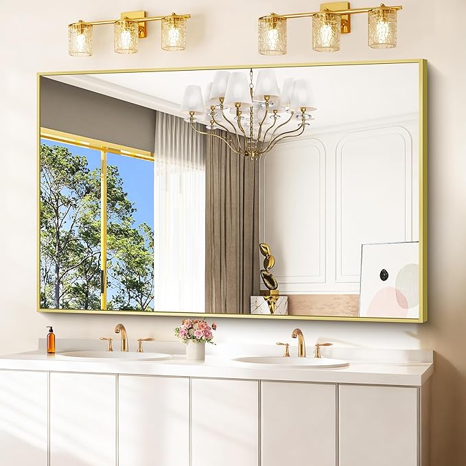 40x60inch Gold Bathroom Mirror, Large Rectangular Wall Mirrors - Image 9